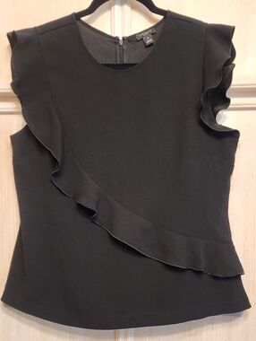 Ann Taylor Black Sleeveless Ruffle Detail Top SZ 12P